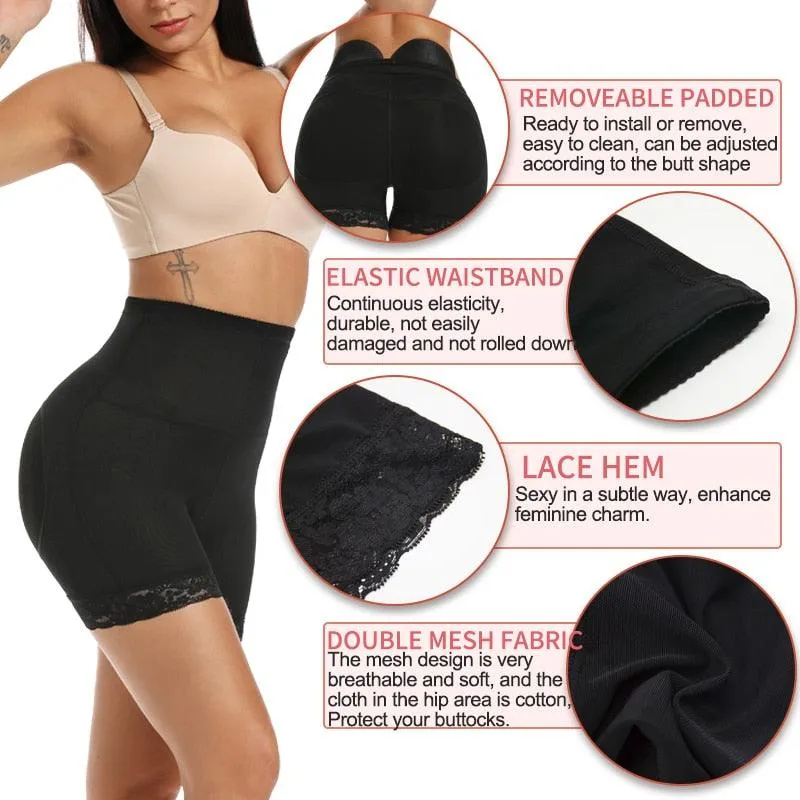 Womens Padded Shapewear Hip Enhancer Shorts High Waist Body Shaper Panty Padded Pad - Butt Lifter Booty Waist Trainer Control (FHW1)