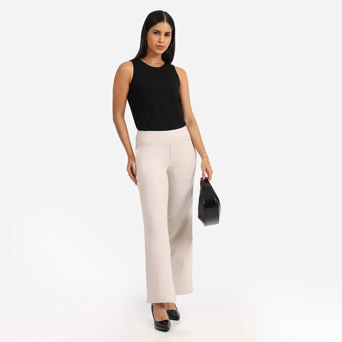 Work-To-Wine Twill Wide Leg Flare Pants