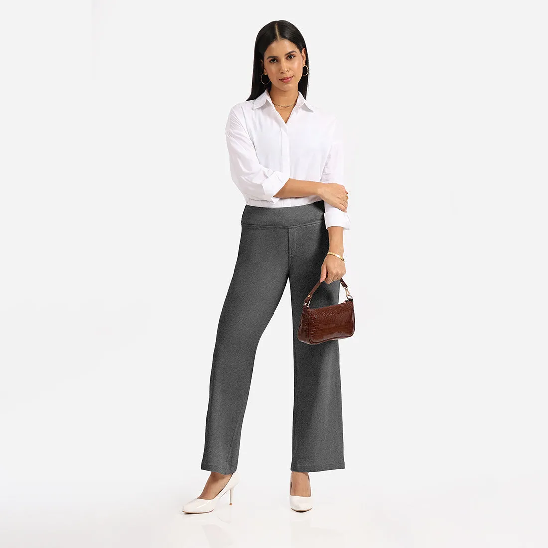 Work-To-Wine Twill Wide Leg Flare Pants