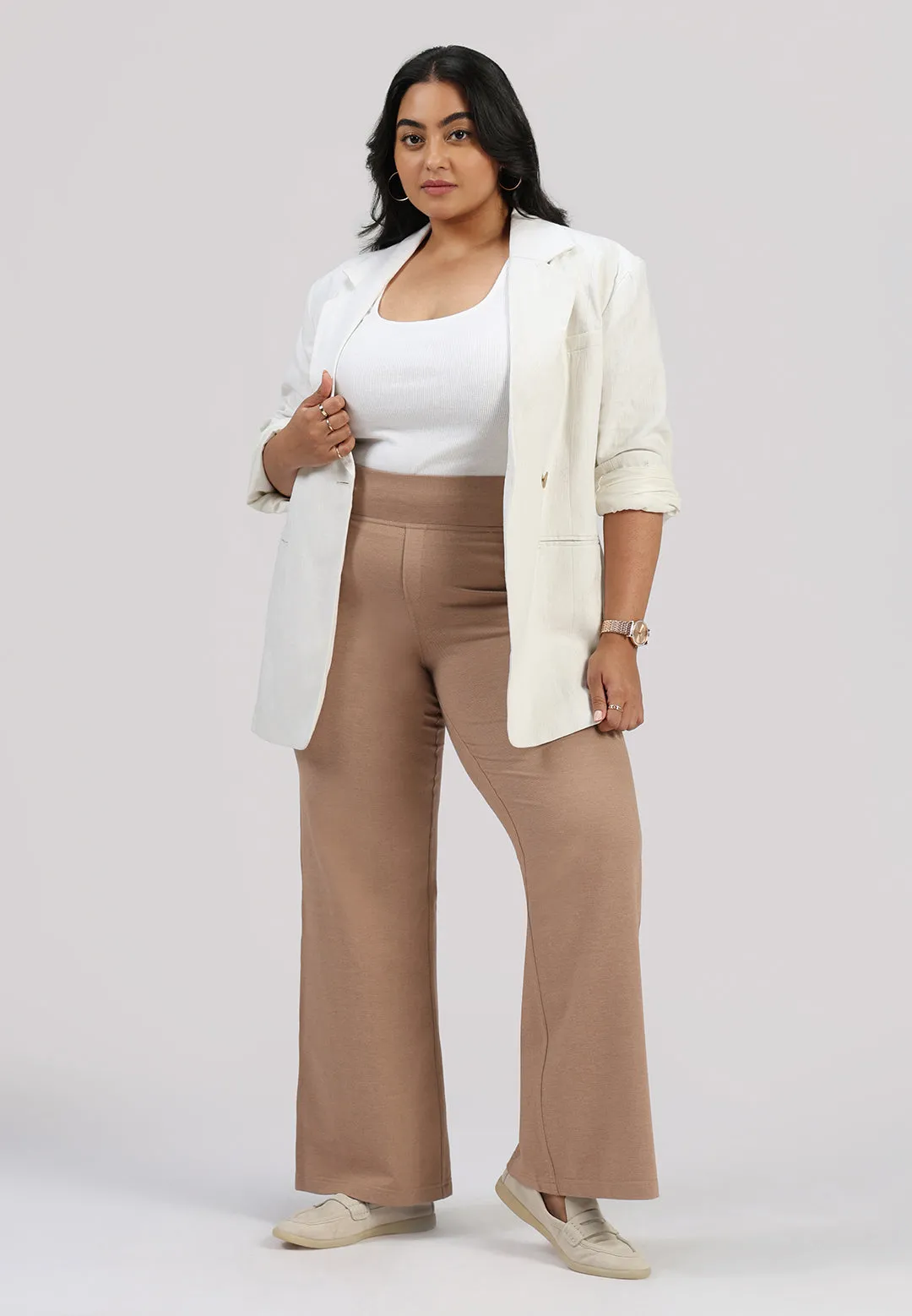 Work-To-Wine Twill Wide Leg Flare Pants