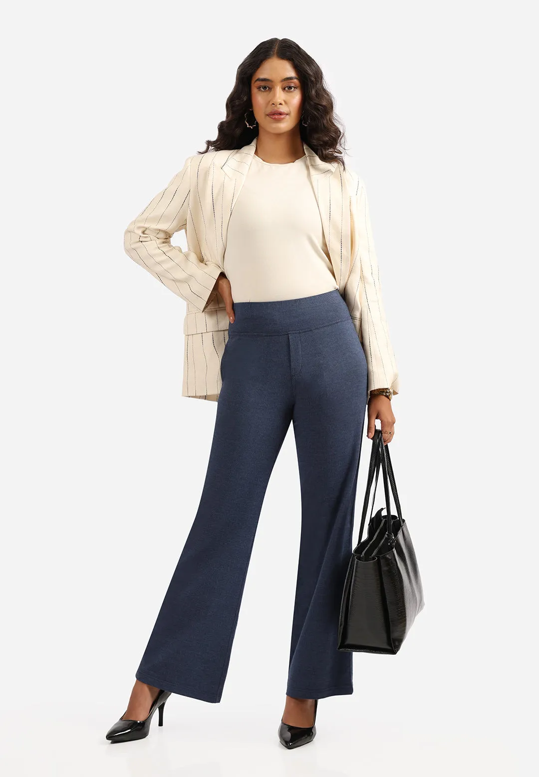 Work-To-Wine Twill Wide Leg Flare Pants